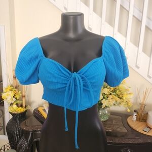 Zara Blue Puff Sleeve Crop Top size L